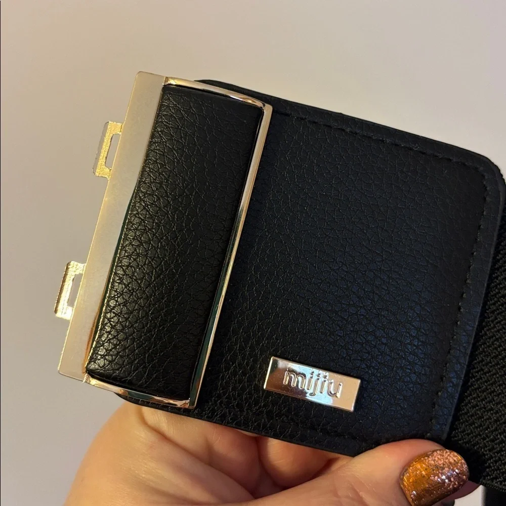 Mijiu Black Wide Hook Closure Faux Leather Elastic Belt